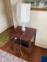 Vintage Side Table With Lamp & Antique Mirror