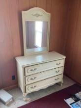 Vintage Blonde Dresser With Mirror And Matching Twin Bed Frame