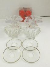 Two Sets Candle Holders, Volitive Candles, Four Glasses Tapered Candle Drip Catches, 2 5/8" Round