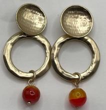 Gold Tone Earrings with Orange Beads