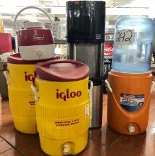 LOT OF WATER AND BEVERAGE COOLERS