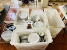 LARGE LOT OF DISHES IN ROLLING BINS