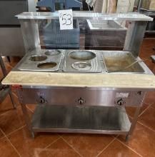DUKE TRIPLE WELL STEAM TABLE WITH GUARD AND RACK