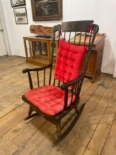 Vintage Windsor rocking chair w/ red clothe pads