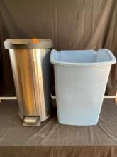 Steel Wastecan and Plastic Trash Can