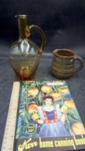Glass Vase, Stoneware Creamer, Kerr Home Canning Book