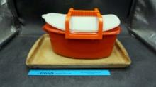 The Pampered Chef Stoneware Pan, Tupperware Container W/ Lid