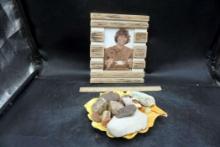 Picture Frame, Leaf Tray W/ Rocks & Shells