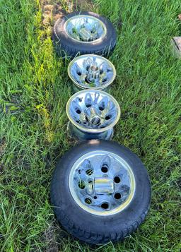 Lot of 4 Chrome Rims and 2 Tires