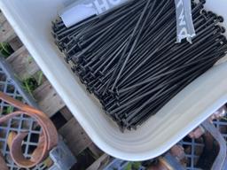 3 Buckets of Phillip Head Screws and Crate of Wrought Iron Decorative Pieces