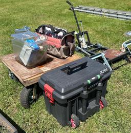Lot of 4 wheel Dolly, Rolling Toolbox, Tool bag, etc.