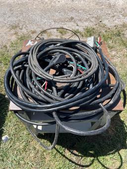 Lot of Misc. Portable Scaffolding, Rolling Cart with RV 50 amp Cords and Little Hose Reel
