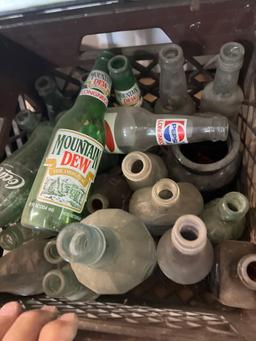 Lot of Antique Dr Pepper Bottles, Whiskey Bottles, etc.