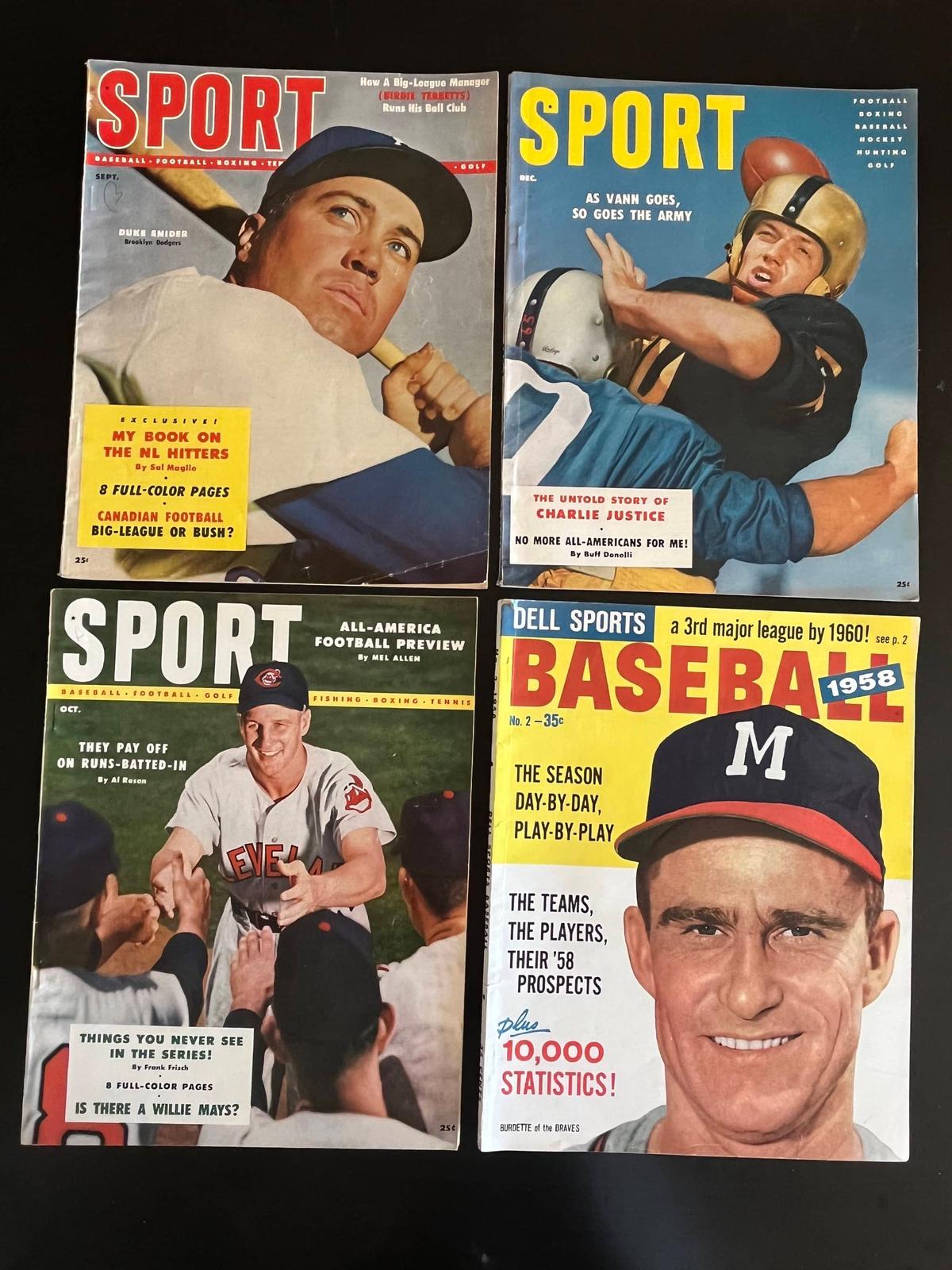 (3) 1954 "Sport" and 1958 Baseball Magazines - Great Covers