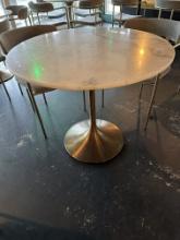 2019 World Market 25855760 Leilani 35.5" Round White Marble Top Gold Tulip Metal Base Dining Table