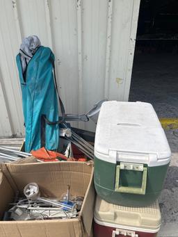 Canopy, outdoor folding chair, ice chests, chemistry equipment