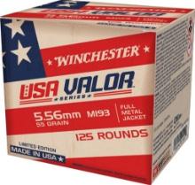 Winchester Ammo USA193125 USA Valor M193 5.56x45mm NATO 55 gr 3270 fps Full Metal Jacket FMJ 125 Bx