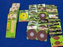 ASSORTMENT OF SAND PAPER, SHEETS, AND DISCS