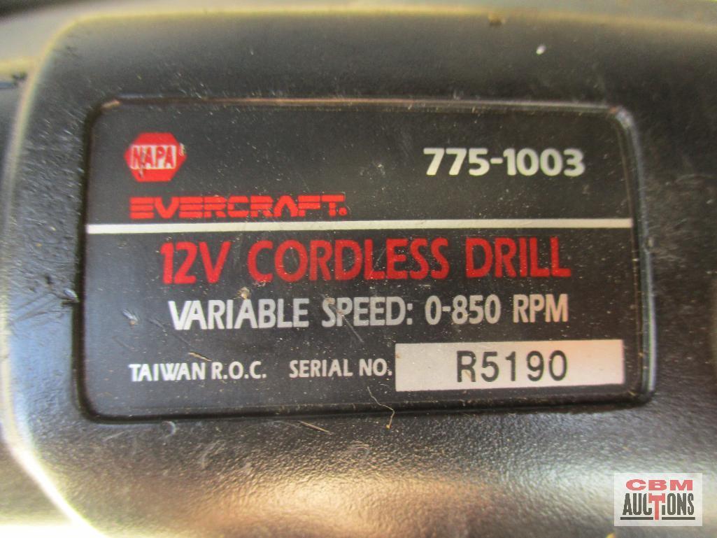 Napa 775-1003 Evercraft 12V Cordless Drill Speed: 0-850 RPM & Napa 775-1009 Evercraft 12V Battery