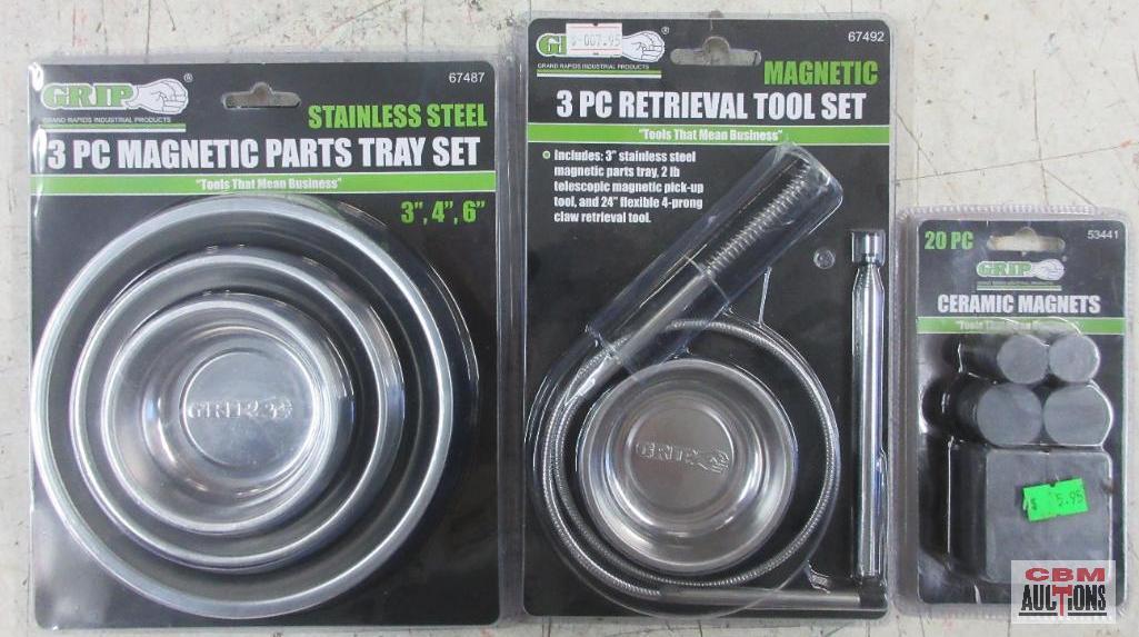 Grip 67487 Stainless Steel 3pc Magnetic Parts Tray Set - 3", 4", & 6" Rounds Grip 67492 Magnetic 3pc