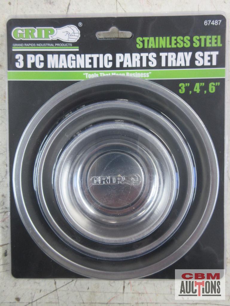 Grip 67487 Stainless Steel 3pc Magnetic Parts Tray Set - 3", 4", & 6" Rounds Grip 67492 Magnetic 3pc