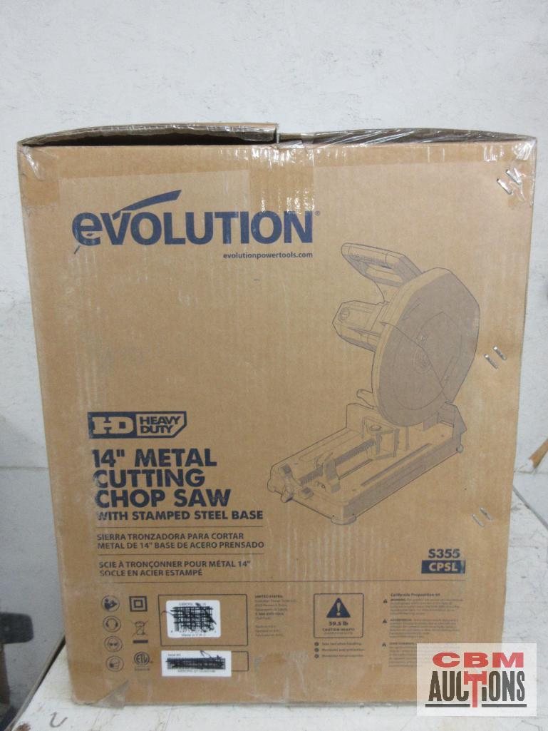 Evolution S355 CPSL Heavy Duty 14" Metal Cutting Chop Saw w/ Stamped Steel Base & Saw Blade ...