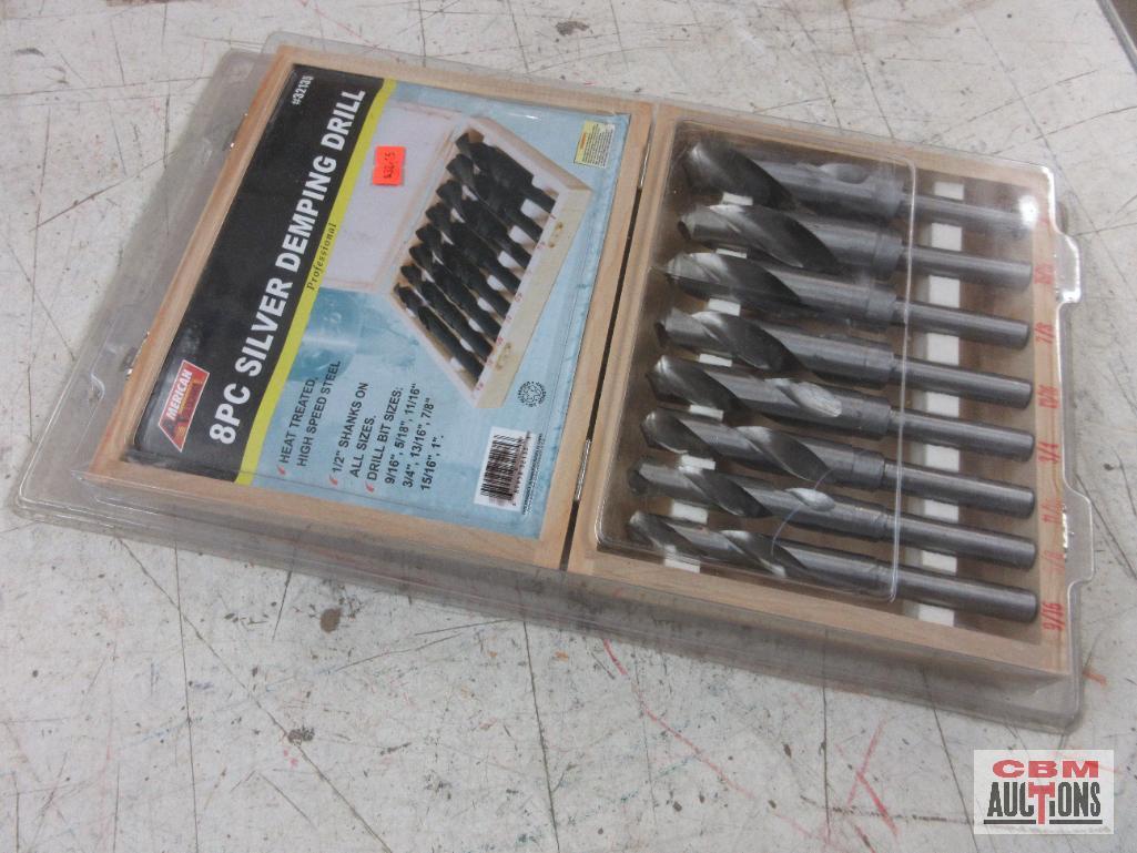 American Tool Exchange 32135 8pc Silver Demping Drill Set (9/16" - 1") w/ Wooden Storage Case...