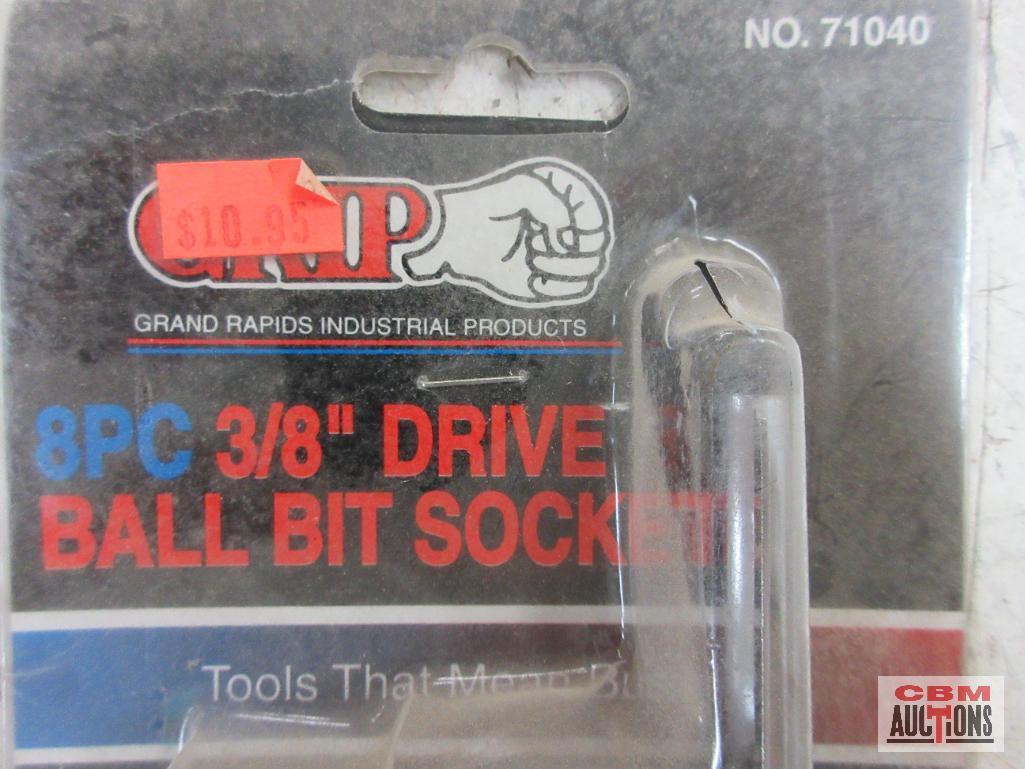 Grip 71040 8pc 3/8" Drive Ball Bit Socket Set w/ Storage Rail (1/8"-3/8") Grip 71060 9pc 3/8" Disc