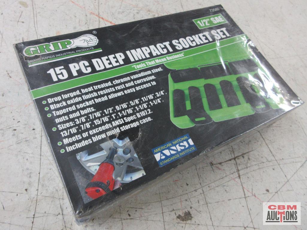 Grip 73580 15pc 1/2" Drive SAE Deep Impact Socket Set w/ Molded Storage Case 3/8" - 1-1/4" ...