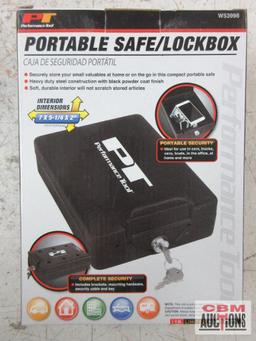 PT Performance Tool W53998 7" x 5-1/4" x 2" Portable Safe/Lockbox w/ Key...