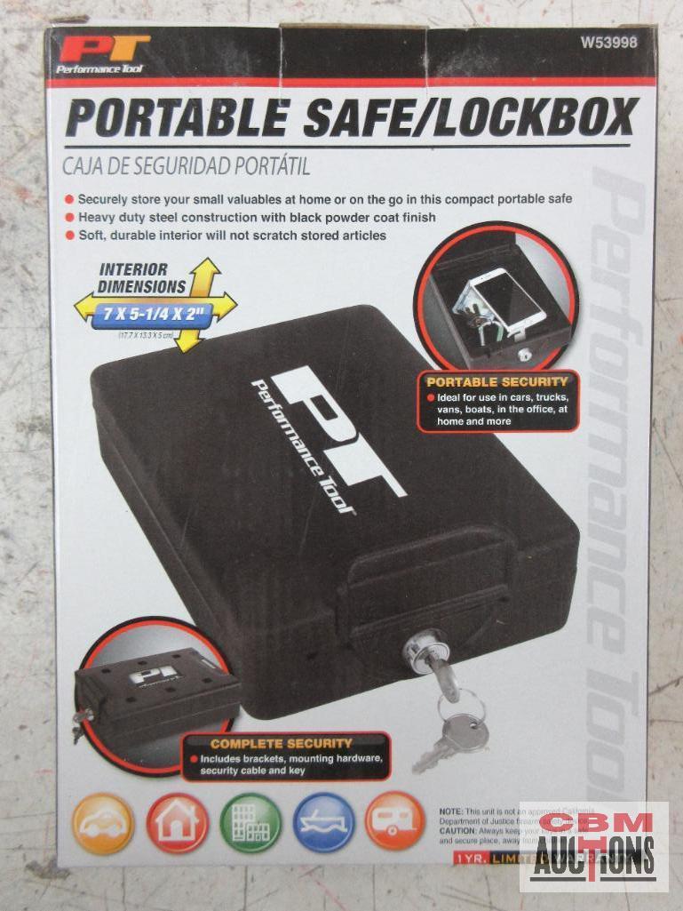 PT Performance Tool W53998 7" x 5-1/4" x 2" Portable Safe/Lockbox w/ Key...