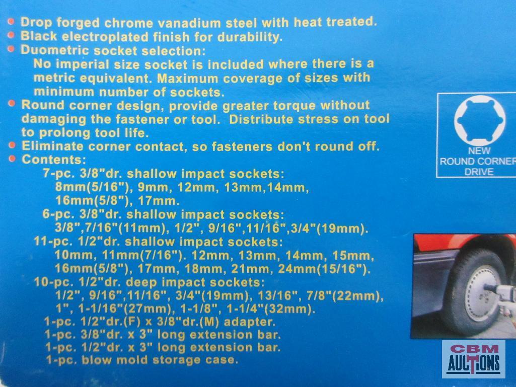 Cal-Hawk AIS38A 38pc 3/8" Drive & 1/2" Drive Chrome Vandium Duometric Impact Socket Set w/ Molded
