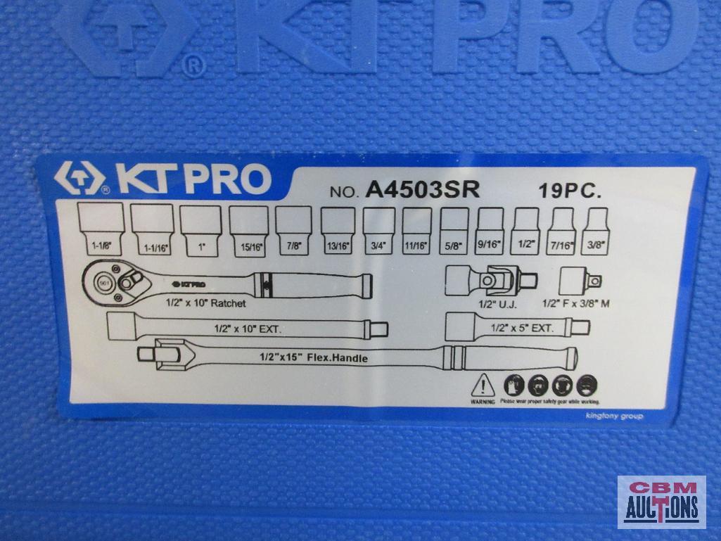 KT PRO A4503SR 19pc SAE 1/2" Dr. Socket Set... w/ Molded Storage Case... SAE Sockets 3/8" to 1-1/8" 