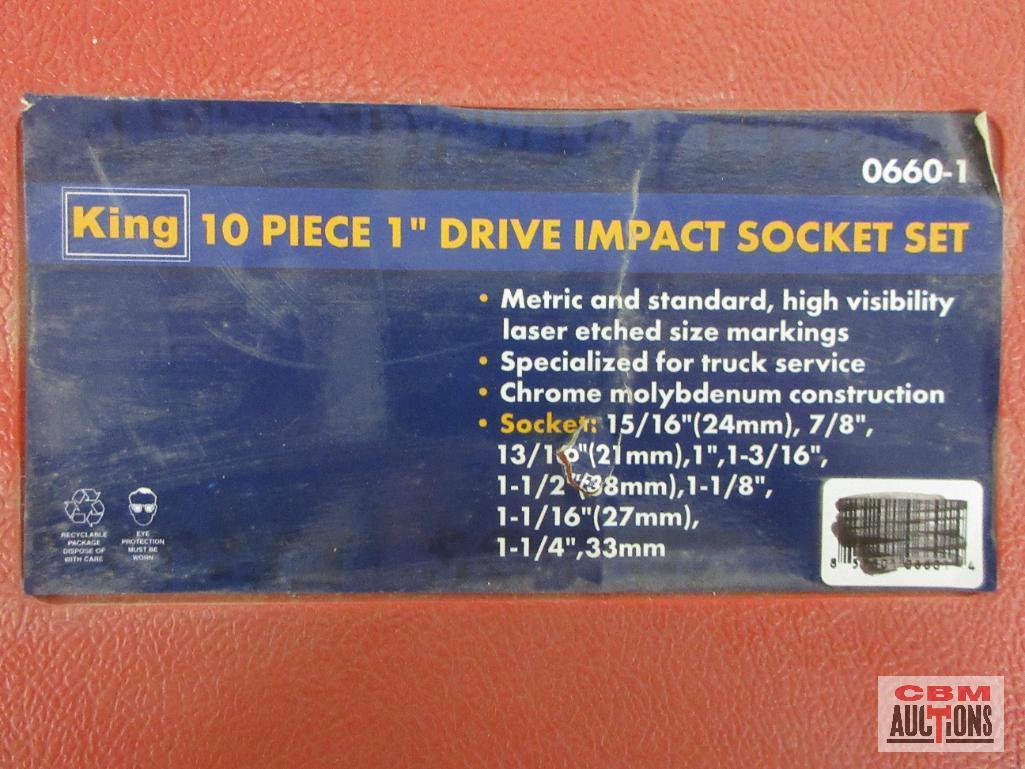 King 0660-1 10pc SAE 1" Drive Impact Socket Set (15/16" to 1-1/4") w/ Molded Storage Case...