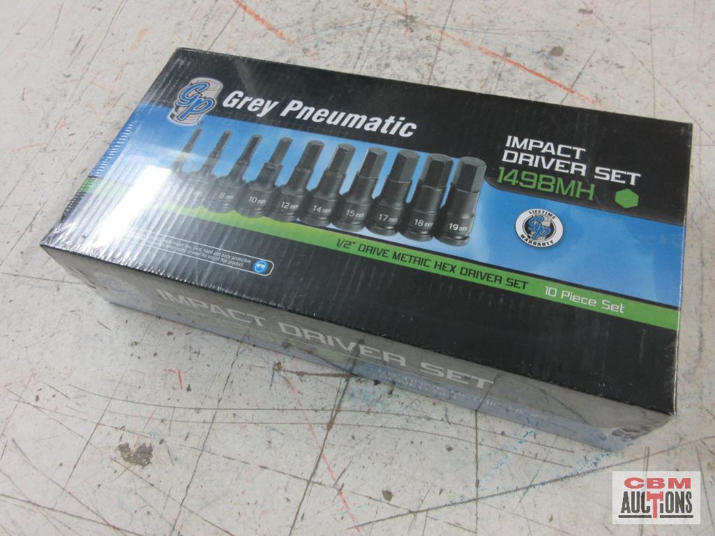 Grey Pneuamtic 1498MH 10pc... 1/2" Drive Metric Impact Hex Driver Set (6mm to 19mm)... w/ Molded Sto