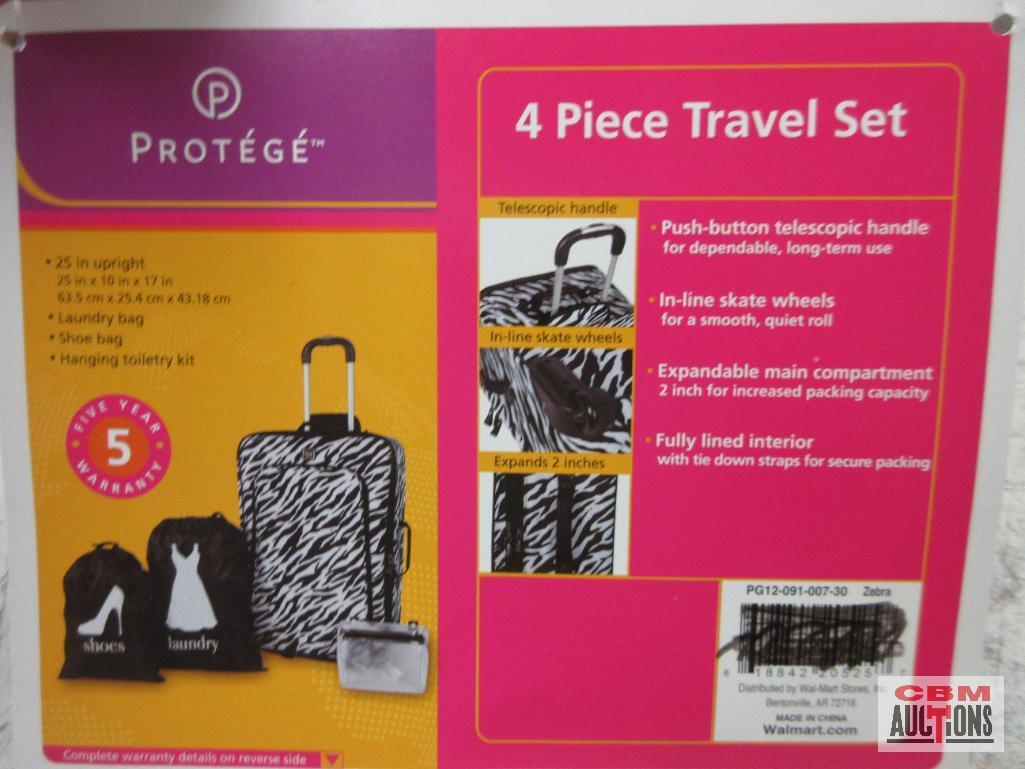 Protege PG12-091-007-30 4pc... Zebra Print Travel Set 25" x 10" x 17"... Includes... 25" Upright Lug