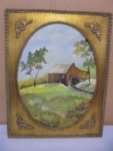 Grist Mill Oil Painting in Ornate Antique Frame