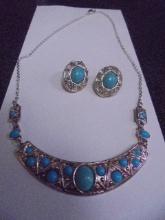 Beautiful Ladies Necklace & Matching Post Back Earrings w/ Stones