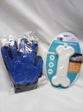 2Pc Dog Grooming/Shedding Lot- Shedding Glove, FURemover Stone