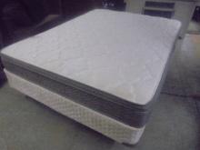 Queen Size Bed Complete w/ American Laurel ET All White No-Flip Mattress & Metal Frame