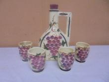 Vintage MCM Ceramic Wine Decanter & 4 Cup
