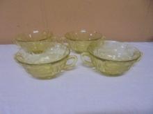Set of 4 Yellow Depression Glass Cream Soup Bowls