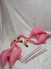 Set of 4 Plastic Pink Yard Flamingos w/ Ground Stakes