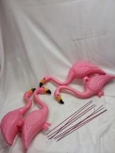 Set of 4 Plastic Pink Yard Flamingos w/ Ground Stakes