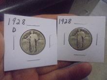 1928 D Mint & 1928 Silver Standing Liberty Quarters