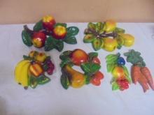 Vintage 6pc Group of Chalk Fruit & Vegatable Wall Hangers