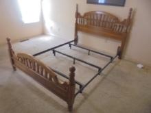 Beautiful Solid Oak Queen Size Bed Complete