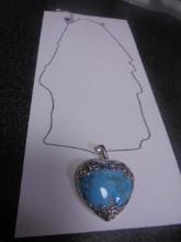 18in Ladies Sterling Silver Necklace w/ Sterling Silver & Turquoise Pendant