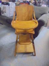 Antique Solid Wood Convertible Baby High Chair