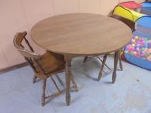 Round Maple Dining Table & 2 Matching Chairs